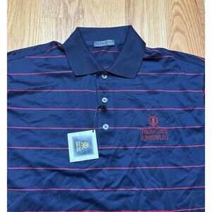 St Andrews Links Tartan Collection Polo Shirt Size M Striped Blue Red Golf